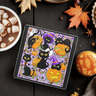 Dessous-de-verre En Verre Chats noirs citrouille Halloween Candy
