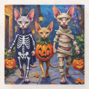 Dessous-de-verre En Verre Chats Sphynx faisant Trick-or-Treating en costume 