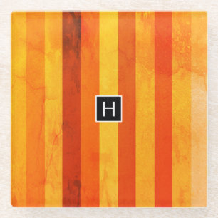 Dessous-de-verre En Verre Chaud Patiné Orange Rouge rayures Monogramme