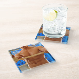 Dessous-de-verre En Verre ChemiseSlipperyJoe homme musclé torse nu abdos poi