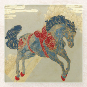 Dessous-de-verre En Verre Cheval bleu royal orné 
