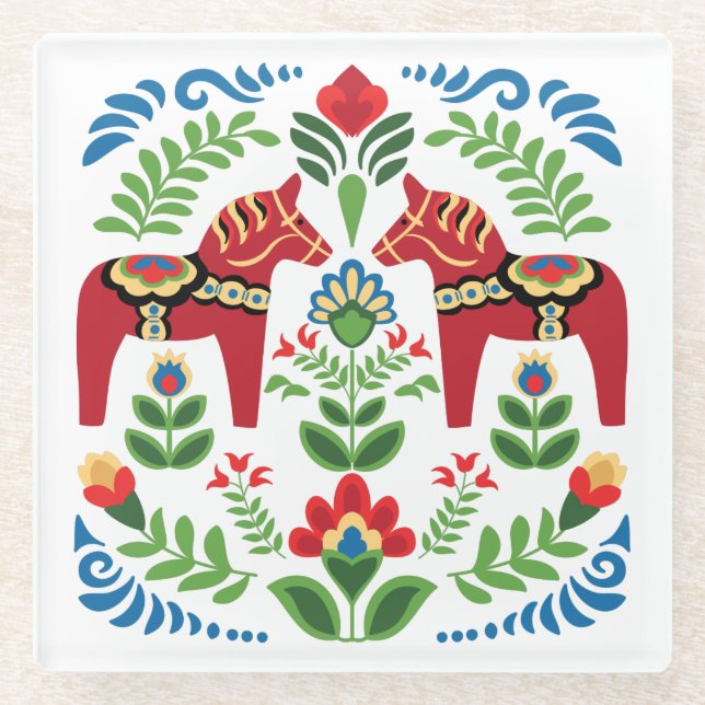 Dessous-de-verre En Verre Cheval de Dala suédois Rouge (Devant)