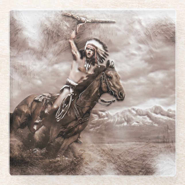 Dessous-de-verre En Verre Cheval Indien Américain (Devant)