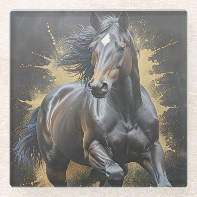 Dessous-de-verre En Verre cheval noir funky (Devant)