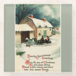 Dessous-de-verre En Verre Cheval vintage tiré Sleigh Noël