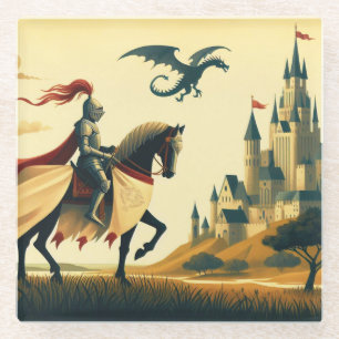 Dessous-de-verre En Verre Chevalier médiéval/wyvern/château fantasy