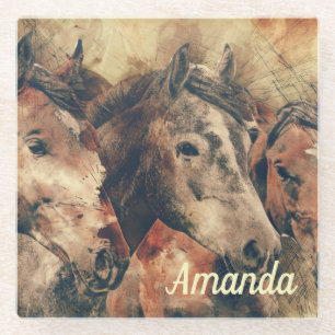 Dessous-de-verre En Verre Chevaux Brown