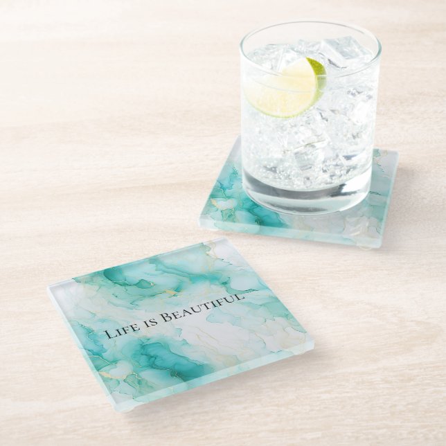 Dessous-de-verre En Verre Chic Blanc de Menthe Or Mariage (Incliné)