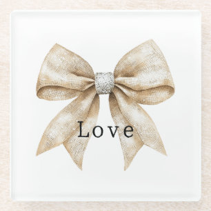 Dessous-de-verre En Verre Chic Crème Argent Glam Bow Love