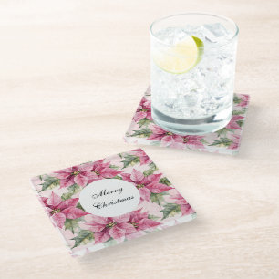 Dessous-de-verre En Verre Chic rose Poinsettia Fleurs Noël