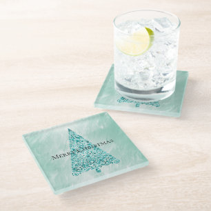 Dessous-de-verre En Verre Chic White Mint Christmas Tree Parties scintillant