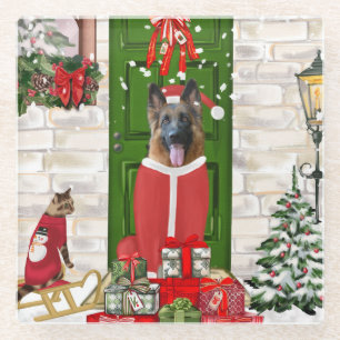 Dessous-de-verre En Verre Chien berger allemand Noël
