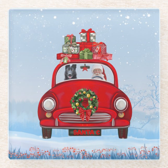 Dessous-de-verre En Verre Chien berger allemand noir en voiture avec le Père (Devant)