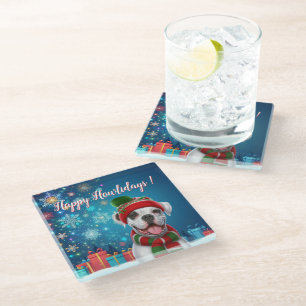 Dessous-de-verre En Verre Chien Boxer Joyeux Howlidays !