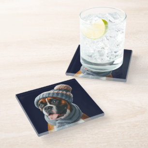 Dessous-de-verre En Verre Chien Boxer Nez Froids, Câlins Chauds