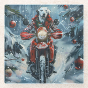 Dessous-de-verre En Verre Chien Dalmatien à moto Noël