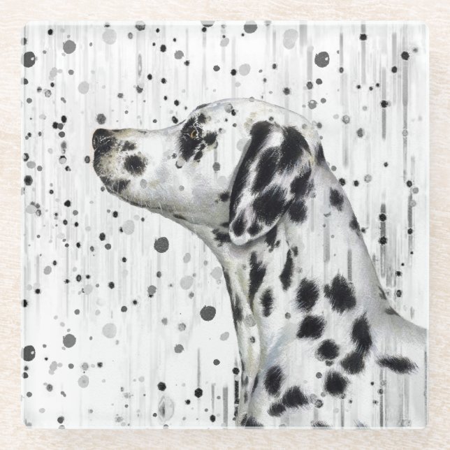Dessous-de-verre En Verre Chien dalmatien tacheté noir et blanc (Devant)