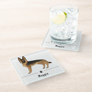 Dessous-de-verre En Verre Chien de berger allemand noir et feu avec nom pers