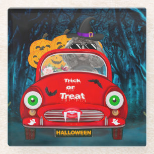 Dessous-de-verre En Verre Chien de caniche voiture effrayant Halloween