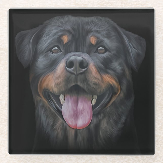 Dessous-de-verre En Verre Chien de Rottweeter (Devant)
