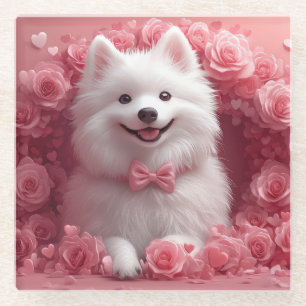 Dessous-de-verre En Verre Chien Esquimau Américain avec des Roses - Saint-Va