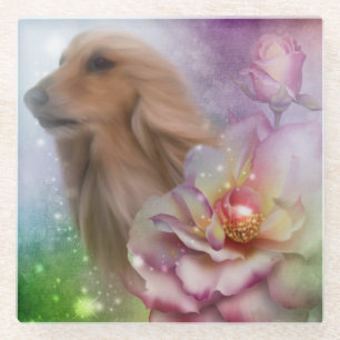 Dessous-de-verre En Verre Chien Et Fleurs Afghans