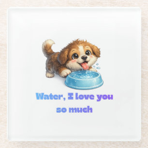 Dessous-de-verre En Verre Chien Heureux Mignon Amateur d'Eau Design Inspiran