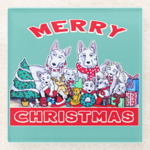 Dessous-de-verre En Verre Chien Joyeux Noël Blanc Berger Fête GSD Fun