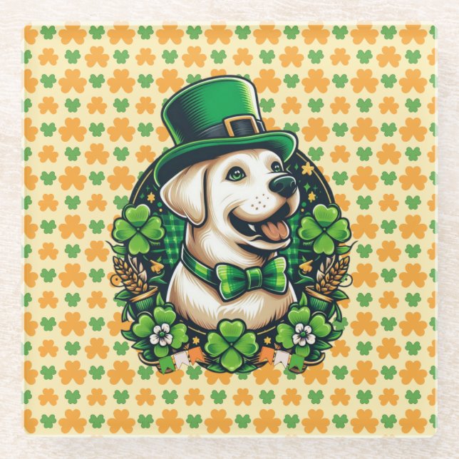 Dessous-de-verre En Verre Chien mignon de la Saint Patrick (Devant)