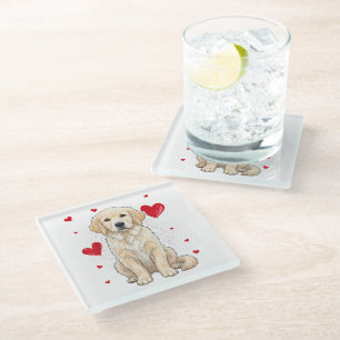 Dessous-de-verre En Verre Chien mignon retriever doré crème anglaise