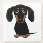 Dessous-de-verre En Verre Chien noir et tan Dachshund mignon Weiner<br><div class="desc">Caricature mignonne en céramique noire et bronzée Dachshund.</div>