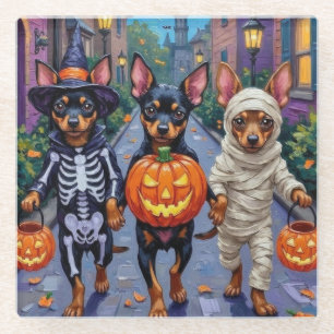 Dessous-de-verre En Verre Chiens Affenpinscher faisant Trick-or-Treating pou