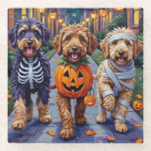 Dessous-de-verre En Verre Chiens Bernedoodle faisant Trick-or-Treating en te