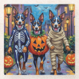 Dessous-de-verre En Verre Chiens Blue Heeler faisant Trick-or-Treating en Co