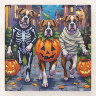 Dessous-de-verre En Verre Chiens Boxers demandant des friandises pour Hallow