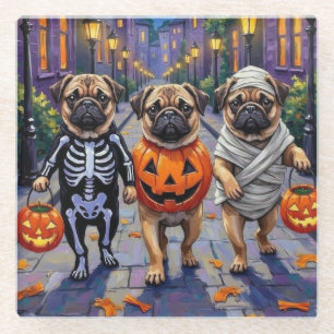 Dessous-de-verre En Verre Chiens Carlin faisant Trick-or-Treating dans des c