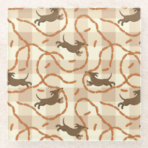 Dessous-de-verre En Verre chiens chanceux avec l'arrière - plan de saucisse