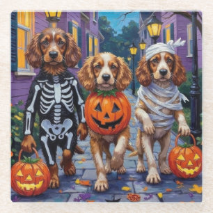 Dessous-de-verre En Verre Chiens Cocker Spaniel faisant Trick-or-Treating po