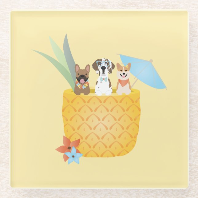 Dessous-de-verre En Verre Chiens d'ananas Pina Colada (Devant)