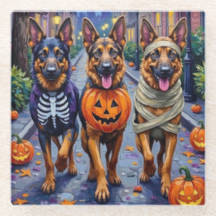Dessous-de-verre En Verre Chiens de berger allemands Trick-or-Treating Hallo