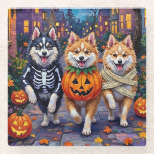 Dessous-de-verre En Verre Chiens Esquimaux Américains Trick-or-Treating Hall