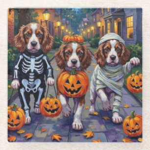 Dessous-de-verre En Verre Chiens Springer Spaniel en costumes d'Halloween