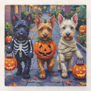 Dessous-de-verre En Verre Chiens Terrier Écossais en Costumes d'Halloween