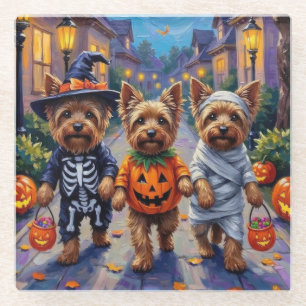 Dessous-de-verre En Verre Chiens Yorkshire Terrier en costumes d'Halloween