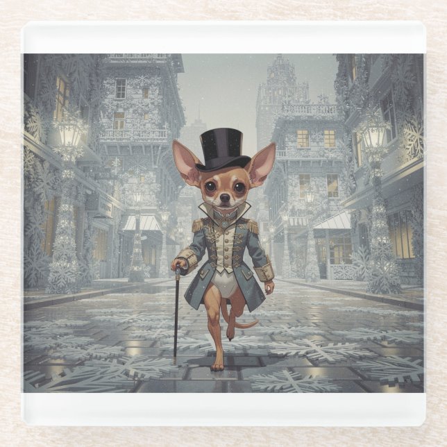 Dessous-de-verre En Verre Chihuahua About Town In Paris (Devant)