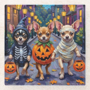 Dessous-de-verre En Verre Chihuahua Trick-or-Treating en costumes d'Hallowee