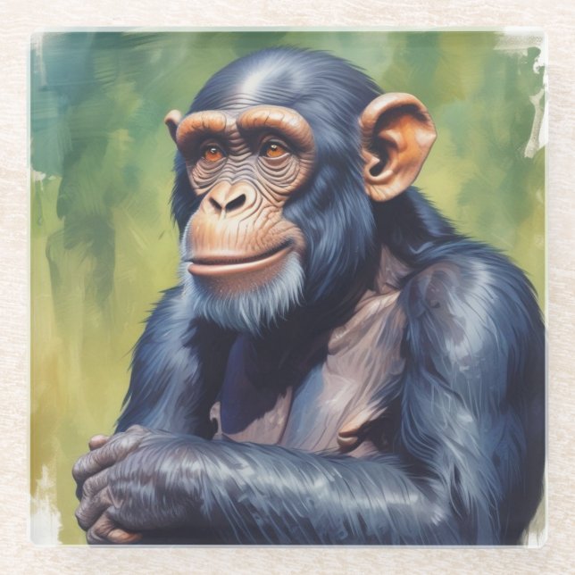 Dessous-de-verre En Verre Chimpanzé fou mignon (Devant)