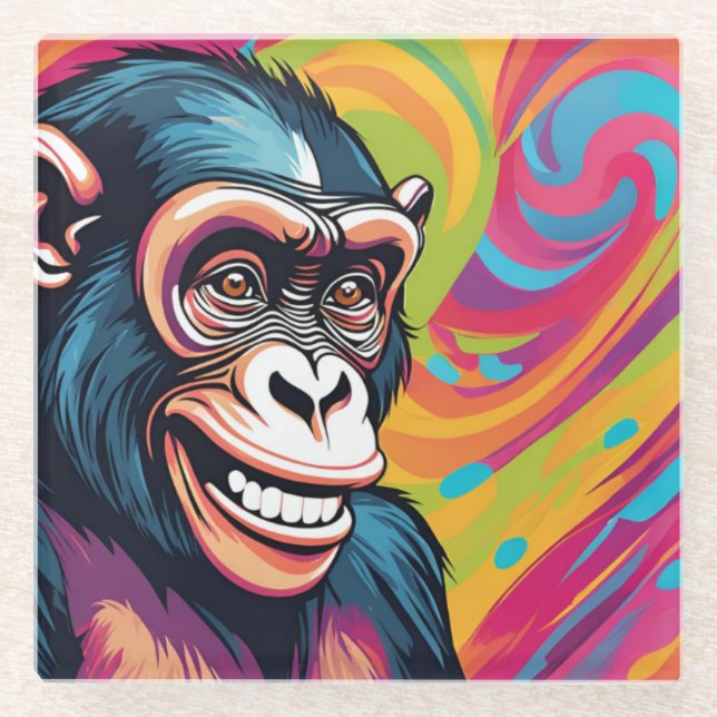 Dessous-de-verre En Verre Chimpanzé fou mignon (Devant)