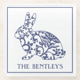 Dessous-de-verre En Verre Chinoiserie Bunny Rabbit Dessous de verre en verre