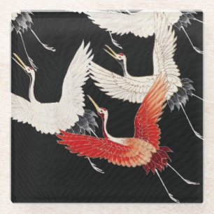 Dessous-de-verre En Verre Chinoiserie Grue volante Zen Minimaliste Kimono Ar